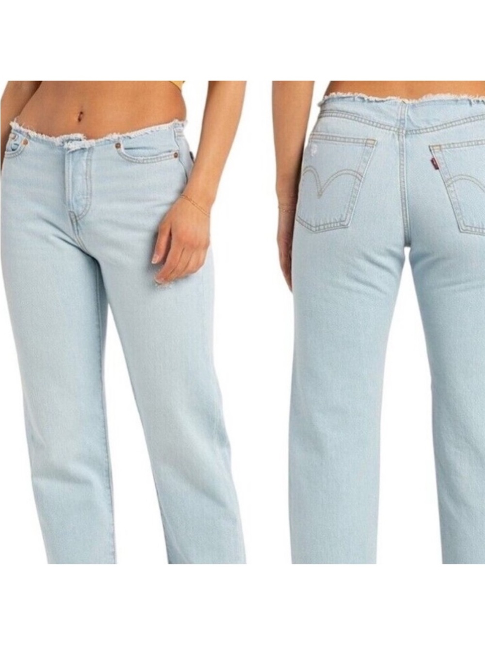 Levi's Wedgie Straight Leg Jeans Mid Rise Frayed Waist Distressed Size 31